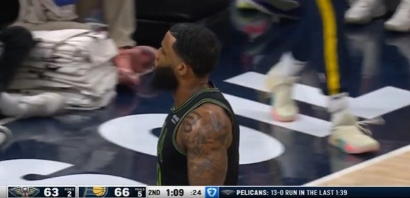 大举反击！鹈鹕连中三分 1分39秒回敬13-0高潮追到3分打停步行者